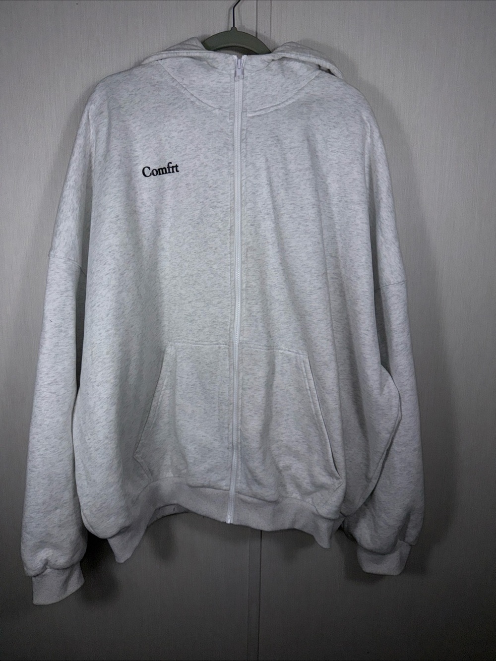 Comfrt Hoodie Unisex 2XL Light Gray Full Zip Heavyweight Oversized Sweatshirt